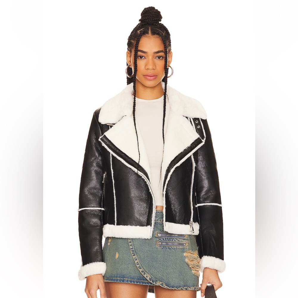 NEW Superdown Black and White Fur Leather Jacket